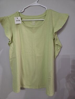 ECOTHREADS Organic Cotton Light Green Ruffle Sleeve Top